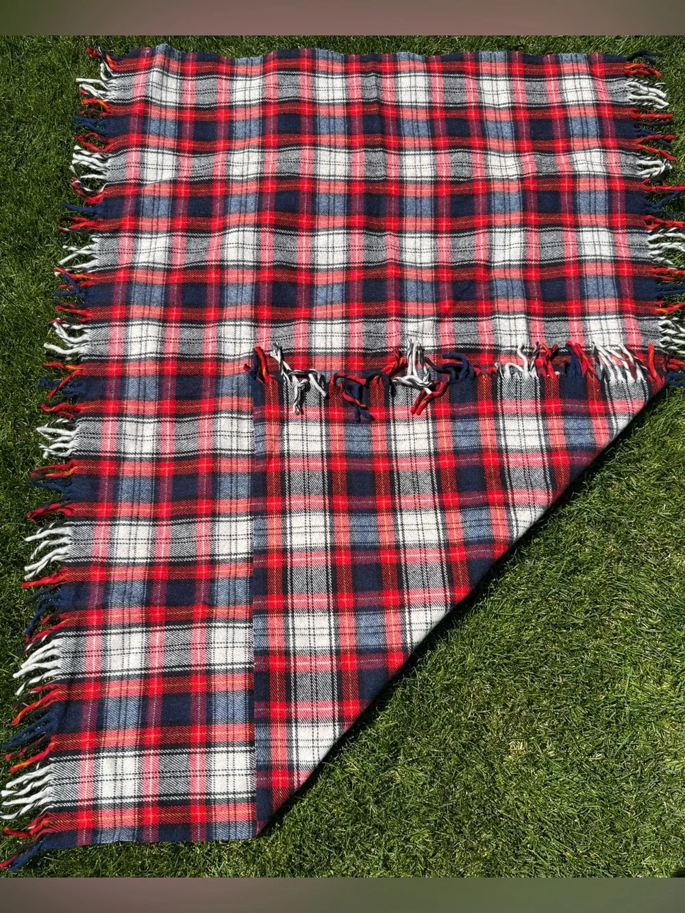 Vintage Troy Leisure Wool Blanket 55x51 With Tassles and original Carrying Bag